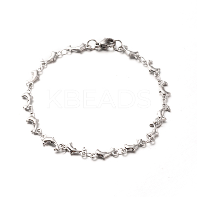 Tarnish Resistant 304 Stainless Steel Dolphin Link Bracelets X-BJEW-O076-03P-1