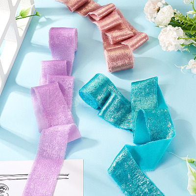 3Pcs 3 Colors 5 Yards Single Face Sparkle Satin Frayed Ribbon SRIB-TA0001-20-1