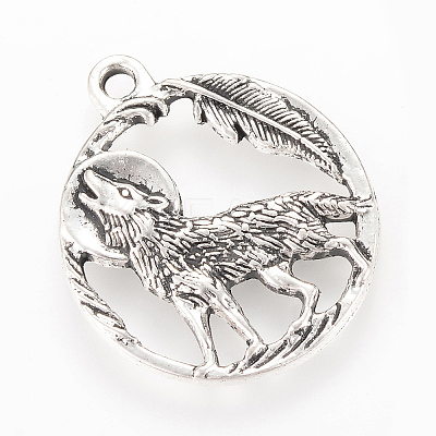 Tibetan Style Alloy Howling Wolf Pendants TIBEP-Q064-12AS-RS-1
