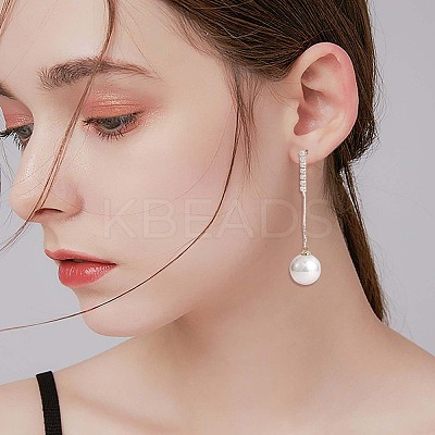 Clear Cubic Zirconia Tassel with Imitation Pearl Dangle Stud Earrings JE1050A-1
