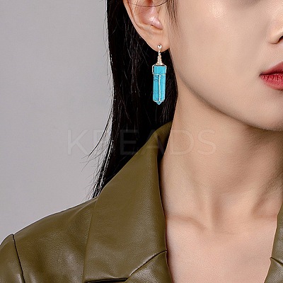 Synthetic Turquoise Bullet Dangle Stud Earrings EJEW-PH01406-02-1