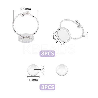 DIY Blank Dome 304 Stainless Steel Open Cuff Ring Making Kits DIY-UN0055-80-1