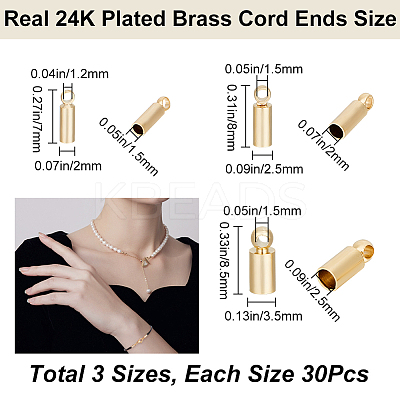 90Pcs 3 Size Brass Cord Ends KK-CN0002-58-1
