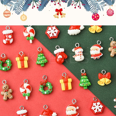 24Pcs 12 Styles Christmas Theme Opaque Resin Pendants RESI-FS0001-86A-1