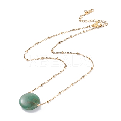 Flat Round Natural Mixed Stone Pendant Necklace for Girl Women NJEW-JN03749-1