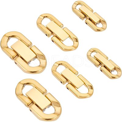 6Pcs 3 Styles 304 Stainless Steel Fold Over Clasps STAS-PH0006-08-1