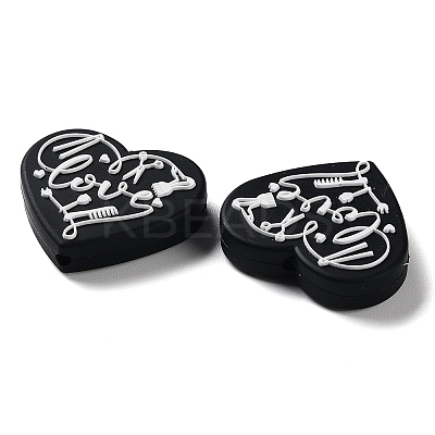 Food Grade Heart with Word Love Silicone Focal Beads SIL-NH0001-01A-1