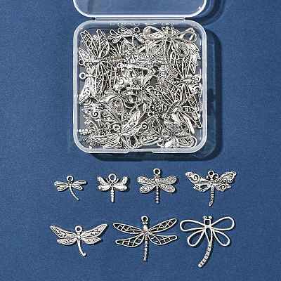 50Pcs 7 Styles Tibetan Style Alloy Dragonfly Pendants TIBEP-FS0001-43-1
