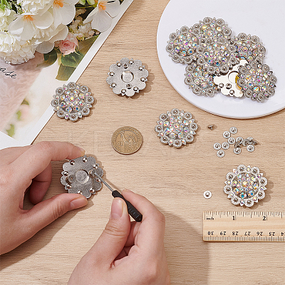 20Pcs Flower Zinc Alloy & Rhinestone & Glass Rivets BUTT-NB0001-84C-1