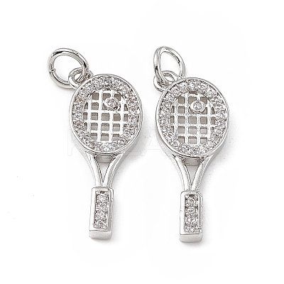 Brass Micro Pave Clear Cubic Zirconia Pendants KK-E068-VB142-1