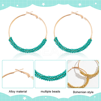 7 Pairs 7 Colors Glass Round Braided Beaded Hoop Earrings EJEW-AN0002-21-1