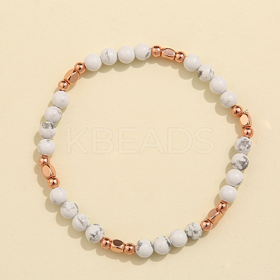Natural Howlite & Brass Bead Stretch Bracelets for Women HH3302-3-1
