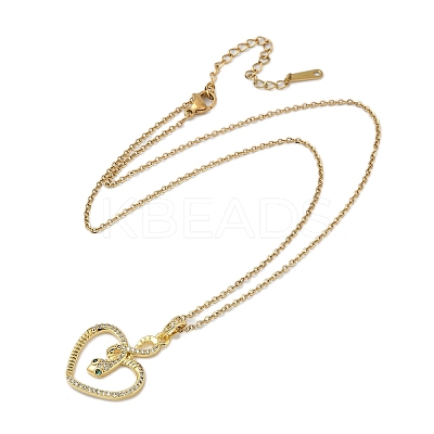 Brass Micro Pave Clear Cubic Zirconia Heart Snake Pendants Necklaces NJEW-K280-04G-1