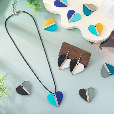 10Pcs 5 Colors Opaque & Transparent Resin & Wood Pendants RESI-TA0004-59-1