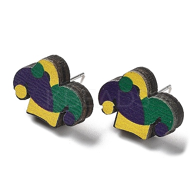 Printing Wood Stud Earrings for Women EJEW-B028-05-1