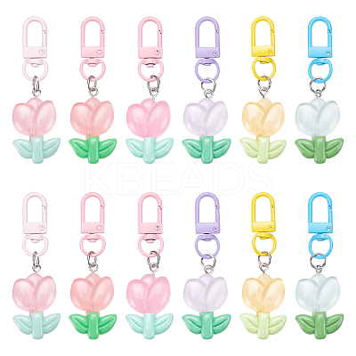 12Pcs 6 Colors Resin Tulip Pendant Decorations HJEW-UN0001-26-1