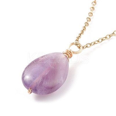 Natural Amethyst Teardrop Pendant Necklace NJEW-JN03900-03-1