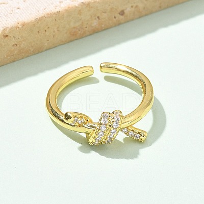 Brass Micro Pave Clear Cubic Zirconia Open Cuff Rings RJEW-G336-01G-1