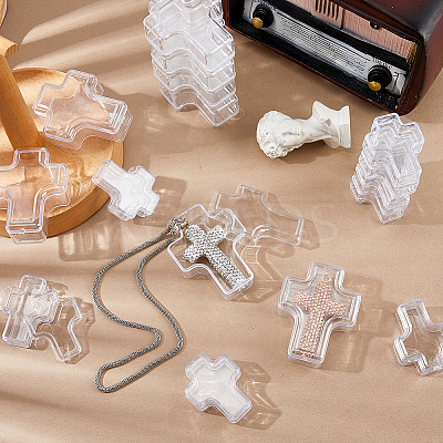 60Pcs 2 Styles Cross Shaped Portable Plastic Small Jewelry Storage Boxes with Lid AJEW-FH0006-76-1