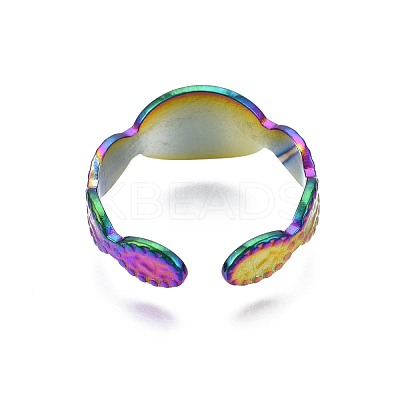 304 Stainless Steel Oval with Evil Eye Cuff Ring RJEW-N038-095-1