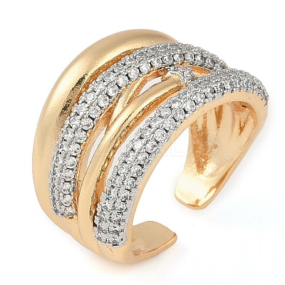 Brass Micro Pave Clear Cubic Zirconia Multi-layer Open Cuff Ring for Women RJEW-Q819-19G-1