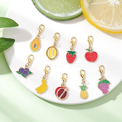 9Pcs Fruits Alloy Enamel Pendant Decorations HJEW-JM03672-1