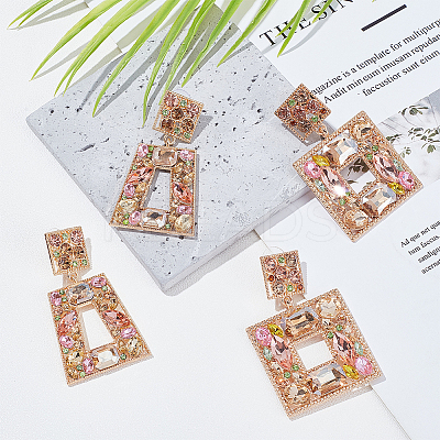 2 Pairs 2 Style Rhinestone Rectangle & Trapezoid Dangle Stud Earrings EJEW-AN0001-16-1