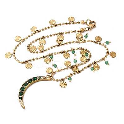 304 Stainless Steel Pave Green Cubic Zirconia Moon Pendant Necklaces for Women NJEW-F362-03G-1