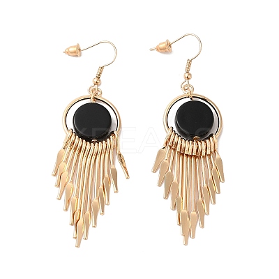 Resin Flat Round with Tassel Dangle Earrings EJEW-D054-03KCG-1