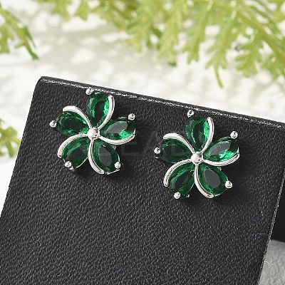 Flower Brass Micro Pave Cubic Zirconia Stud Earrings for Women EJEW-G428-28A-01-1
