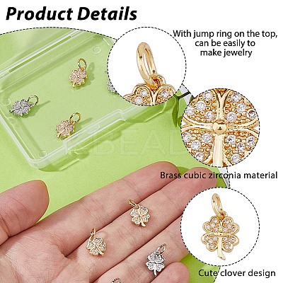 12Pcs 2 Colors Brass Micro Pave Cubic Zirconia Pendants KK-HS0001-84-1