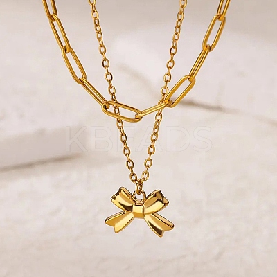304 Stainless Steel Bowknot Pendant Necklaces LS-NJEW-L182-001G-02-1