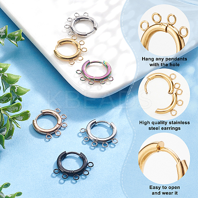 10 Pairs 5 Colors 304 Stainless Steel Hoop Earring Findings STAS-DC0011-06-1