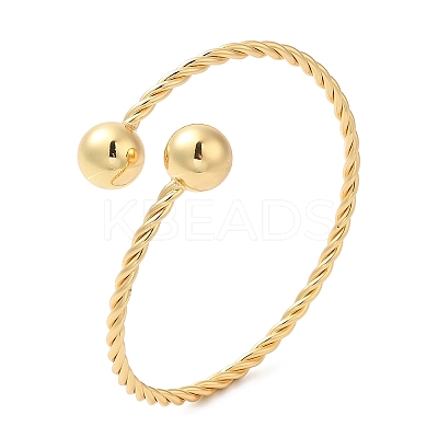 Rack Plating Brass Twist Rope Cuff Bangle with Round Beaded BJEW-M298-14G-1