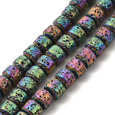 Electroplated Natural Lava Rock Beads Strands G-G984-06E-1