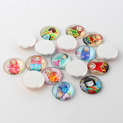 Russian Girl Doll Printed Glass Cabochons GGLA-A002-10mm-JJ-1