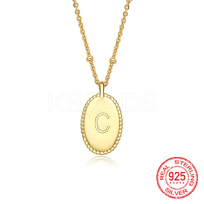 925 Sterling Silver Letter Initial Oval Pendant Necklaces for Women EL6437-5-1