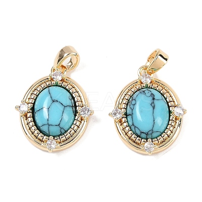 Synthetic Turquoise Oval Pendants KK-U043-44G-C-1