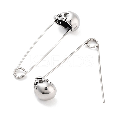 Halloween Skull 316 Surgical Stainless Steel Safety Pin Hoop Earrings for Women EJEW-Z050-29B-AS-1