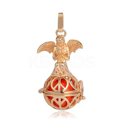 Golden Plated Brass Hollow Round Cage Pendants KK-J251-02G-1