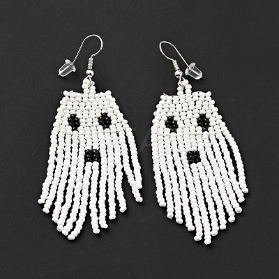 Glass Seed Braided Ghost Chandelier Earrings EJEW-B012-02-1