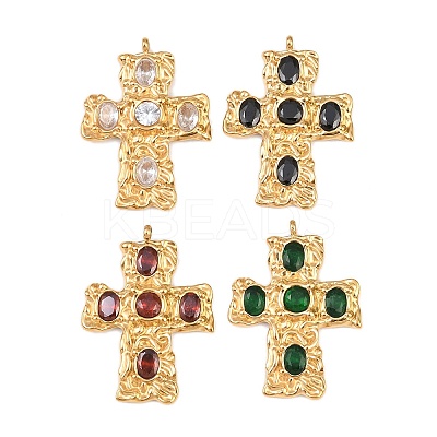 304 Stainless Steel Micro Pave Cubic Zirconia Pendants STAS-P421-02G-A-1