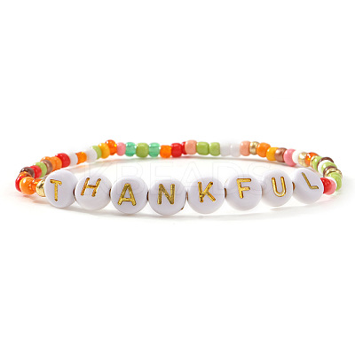 Bohemian Handmade Word Resin & Plastic Colorful Glass Beaded Friendship Stretch Bracelets for Men Women PI5207-6-1