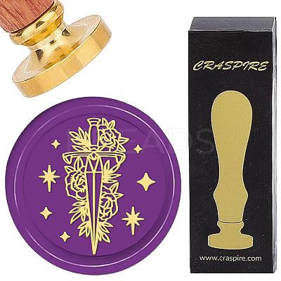 Brass Wax Seal Stamps with Wood Handle AJEW-WH0412-0060-1