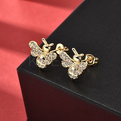 Bees Brass Micro Pave Clear Cubic Zirconia Stud Earrings EJEW-A135-08G-1