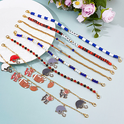 8Pcs 8 Styles Polymer Clay & Glass & Acrylic Bead Baseball Cap Chains HJEW-FH00214-1