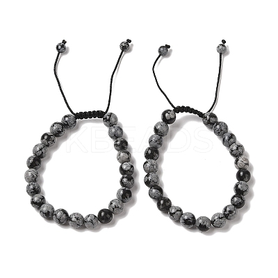 8mm Round Natural Snowflake Obsidian Braided Bead Bracelets BJEW-C067-01B-18-1
