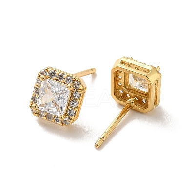 Clear Cubic Zirconia Square Stud Earrings EJEW-K093-19G-1