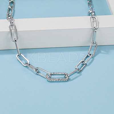 Simple Brass Micro Pave Clear Cubic Zirconia Paperclip Chain Necklaces for Daily Wear TA5065-1