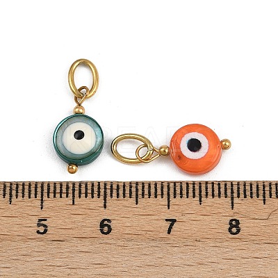Dyed Natural Shell Enamel Evil Eye Charms STAS-A120-02G-1